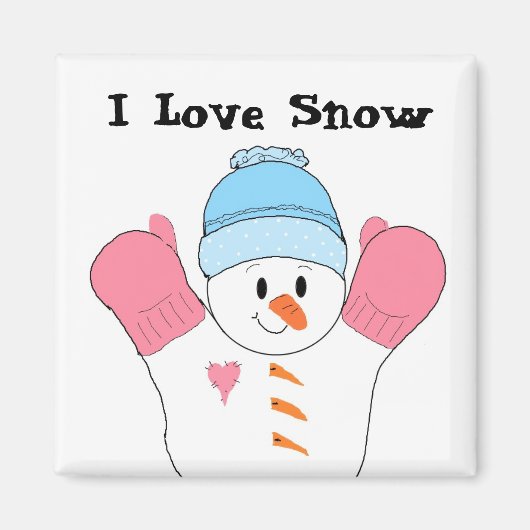 Sneeuwpop met roze handschoenen magneet (Voorkant)