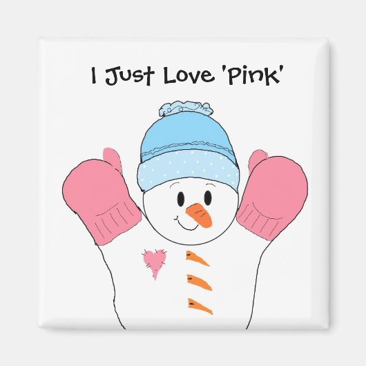 Sneeuwpop met roze handschoenen magneet (Voorkant)
