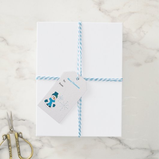 Sneeuwpop met Sneeuwvlokken Cadeaulabel (Met Touw)