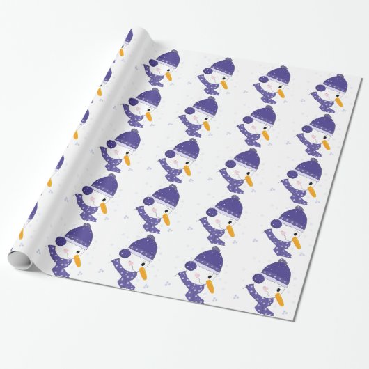 Sneeuwpop met Sneeuwvlokken Cadeaupapier (Uitgerold)