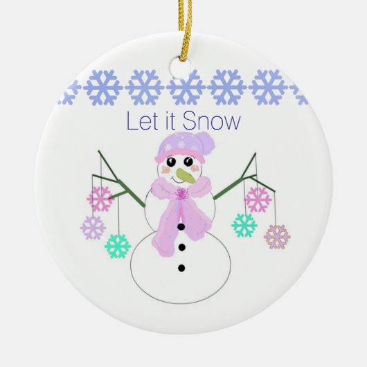 Sneeuwpop met Sneeuwvlokken Keramisch Ornament (Voorkant)
