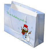 sneeuwpop met sneeuwvlokken large cadeautasje (Voorkant Gekanteld)