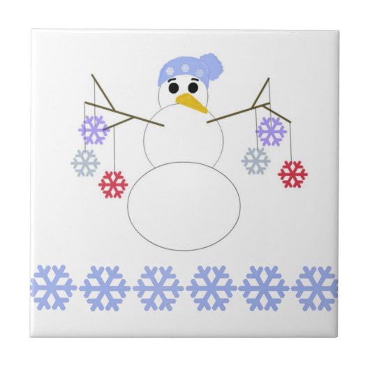 Sneeuwpop met Sneeuwvlokken Tegeltje (Voorkant)