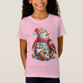 Sneeuwpop met vogel, Kerstmis, Auteur Natasha Ons T-shirt