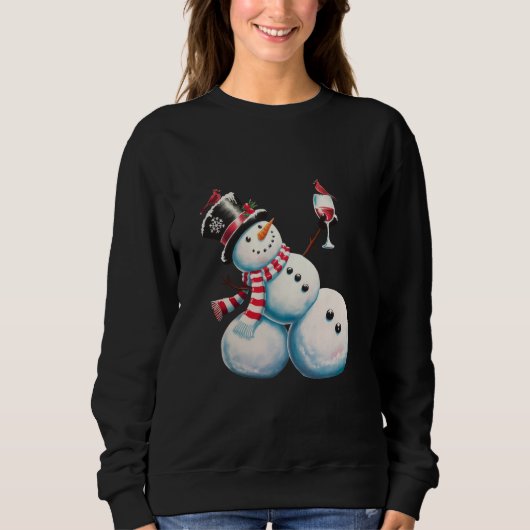Sneeuwpop Met Wijn Kerst Grappig Kerstcadeau Trui (Voorkant)