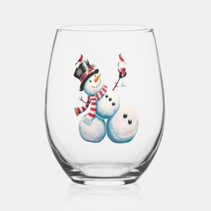 Sneeuwpop Met Wijn Kerst Grappig Kerstcadeau Wijnglas Zonder Voet