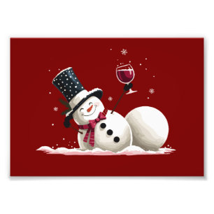 Sneeuwpop Met Wijn Kerstcadeau Kerstvakantie Foto Afdruk