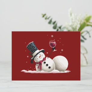 Sneeuwpop Met Wijn Kerstcadeau Kerstvakantie Kaart