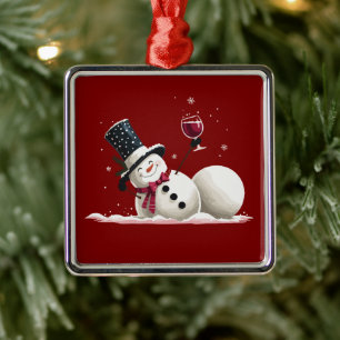 Sneeuwpop Met Wijn Kerstcadeau Kerstvakantie Metalen Ornament
