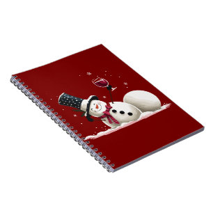 Sneeuwpop Met Wijn Kerstcadeau Kerstvakantie Notitieboek