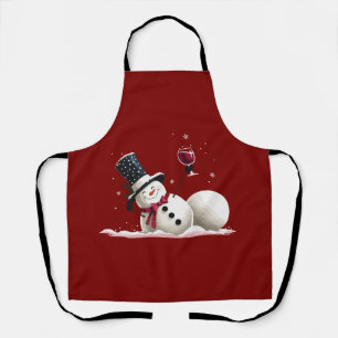 Sneeuwpop Met Wijn Kerstcadeau Kerstvakantie  Schort
