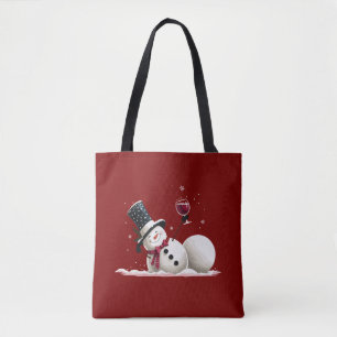Sneeuwpop Met Wijn Kerstcadeau Kerstvakantie Tote Bag