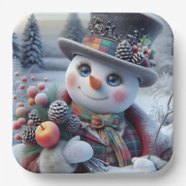 Sneeuwpop met Winterboeket, Kerstmis, Auteur Na Papieren Bordje