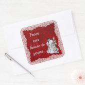 Sneeuwpop op Rood Vierkante Sticker (Envelop)