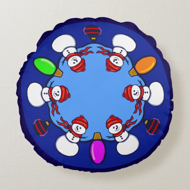 Sneeuwpop  rond kussen (Voorkant)