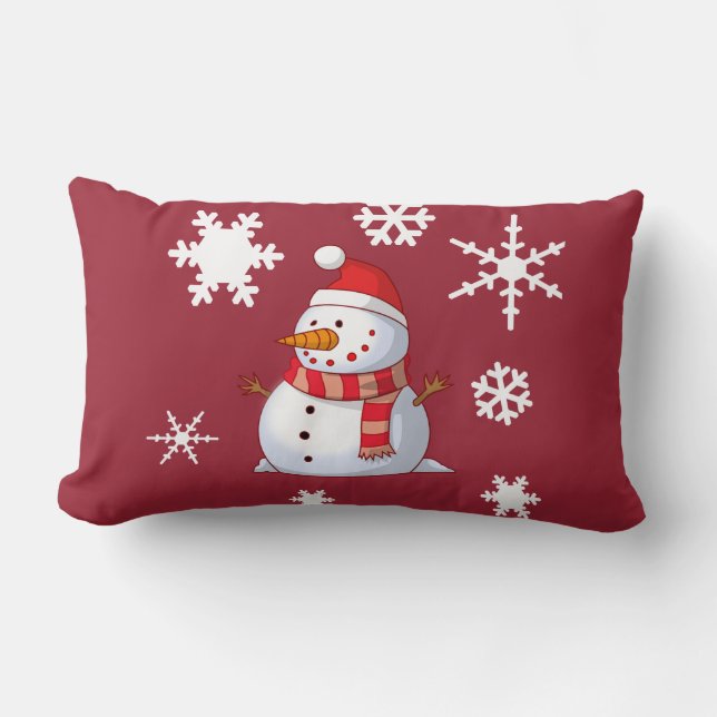 Sneeuwpop Sneeuwvlokken Kerst rood Sierkussen Kussen (Voorkant)