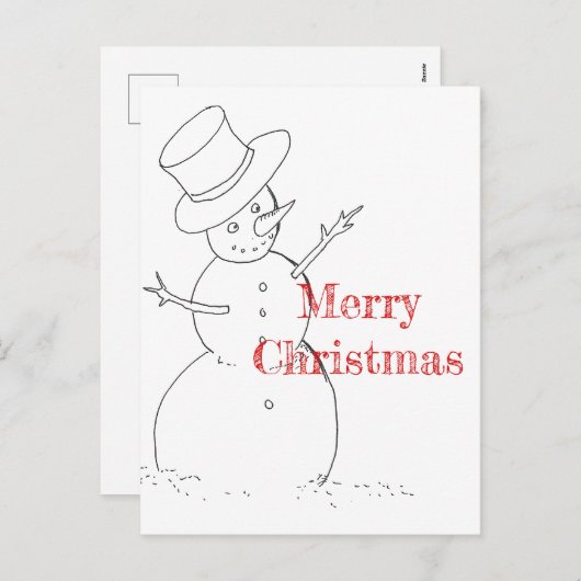 sneeuwpop tekent kerst briefkaart (Voorkant / Achterkant)