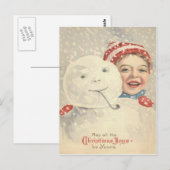 Sneeuwpop van sneeuwjongen met gebreide muts briefkaart (Voorkant / Achterkant)