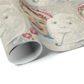 Sneeuwpop van sneeuwjongen met gebreide muts cadeaupapier (Rol Hoek)