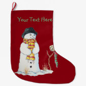 Sneeuwpop voor kerst in sneeuw grote kerstsok (Voorkant)