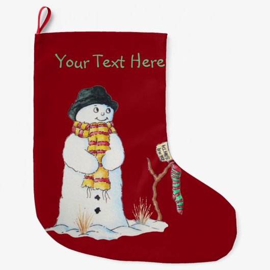 Sneeuwpop voor kerst in sneeuw grote kerstsok (Voorkant)