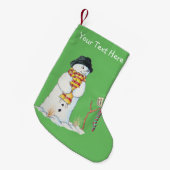 Sneeuwpop voor kerst in sneeuw kleine kerstsok (Voorkant (Hangend))