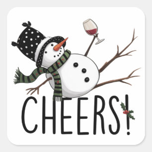 Sneeuwpop Wijn Kerst Grappig Drinkende Wijn Kerstm Vierkante Sticker
