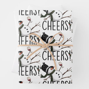 Sneeuwpop Wijn Kerst Morsig Drinken Wijn Kerstman Inpakpapier Vel