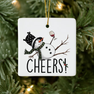 Sneeuwpop Wijn Kerst Morsig Drinken Wijn Kerstman Keramisch Ornament