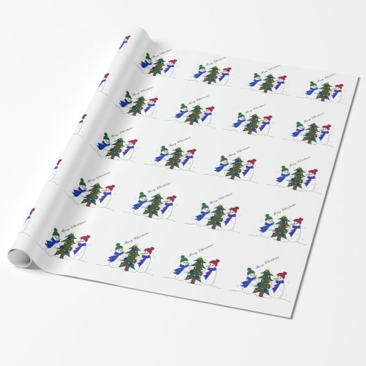 Sneeuwpop Winterlandschap Cadeaupapier (Uitgerold)