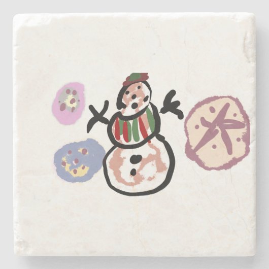 Sneeuwpop zoet stenen onderzetter (Voorkant)