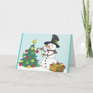 sneeuwpopboom feestdagen kaart