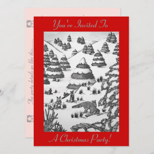 sneeuwpopening met schattige vos en konijnen kaart