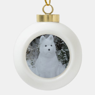sneeuwpopfoto op kerst met grappige sneeuw keramische bal ornament