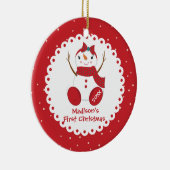 Sneeuwpopje meisje gepersonaliseerde baby's eerste keramisch ornament (Rechts)