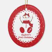 Sneeuwpopje meisje gepersonaliseerde baby's eerste keramisch ornament (Links)