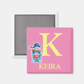 Sneeuwpopje voor initiaal van meisjes magneet (Voorkant / Achterkant)