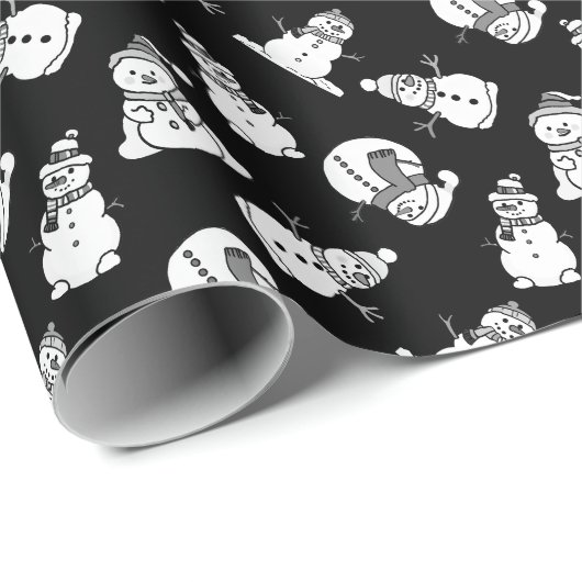 sneeuwpoppatroon | Kerst zwart-wit Cadeaupapier (Rol Hoek)