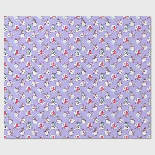 sneeuwpoppatroon | Schattigee Girly Lila Kerst Cadeaupapier (Vlak)