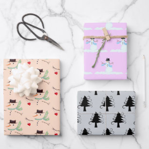 Sneeuwpoppen Bomen Onconventionele Kerstkleuren Inpakpapier Vel