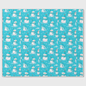 Sneeuwpoppen en sneeuwvlokken Blauw Wit Modern Ker Cadeaupapier (Vlak)