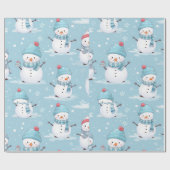 Sneeuwpoppen en sneeuwvlokken Blauw Wit Modern Ker Cadeaupapier (Vlak)