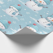 Sneeuwpoppen en sneeuwvlokken Blauw Wit Modern Ker Cadeaupapier (Hoek)