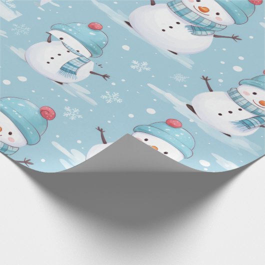 Sneeuwpoppen en sneeuwvlokken Blauw Wit Modern Ker Cadeaupapier (Hoek)