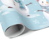 Sneeuwpoppen en sneeuwvlokken Blauw Wit Modern Ker Cadeaupapier (Rol Hoek)