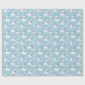 Sneeuwpoppen en sneeuwvlokken Blauw Wit Modern Ker Cadeaupapier (Vlak)