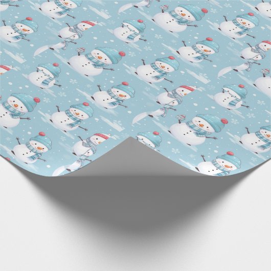 Sneeuwpoppen en sneeuwvlokken Blauw Wit Modern Ker Cadeaupapier (Hoek)