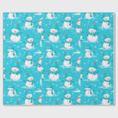 Sneeuwpoppen en sneeuwvlokken Blauw Wit Modern Ker Cadeaupapier (Vlak)