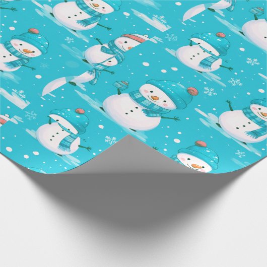 Sneeuwpoppen en sneeuwvlokken Blauw Wit Modern Ker Cadeaupapier (Hoek)