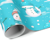 Sneeuwpoppen en sneeuwvlokken Blauw Wit Modern Ker Cadeaupapier (Rol Hoek)